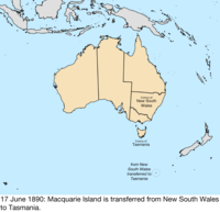 Map of the change to the founding colonies of Australia on 17 June 1890