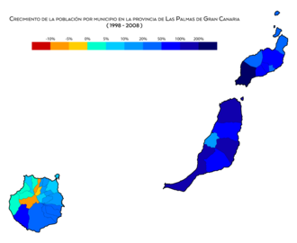 Crecimiento de la población por municipio entre 1998 y 2008