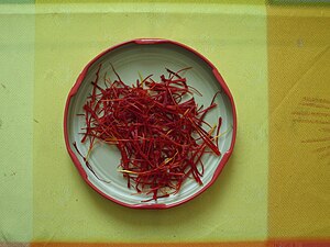 Saffron, made from the hand-picked stigmas of the Crocus sativus flower, is used both as a dye and a spice.