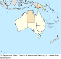 Map of the change to Australia on 30 September 1969