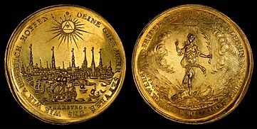 Hamburg depicted on a 1679 Half-portugalöser (5 ducats)