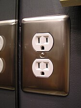 Ordinary duplex socket mounted in ground-pin down orientation.