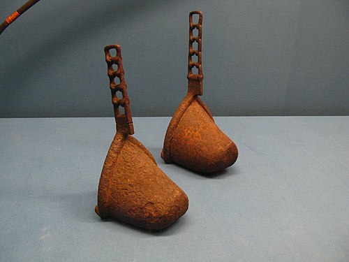 Ancient Japanese stirrups (tsubo abumi), Iron, Kofun period, possibly 5th or 6th century, Tokyo National Museum