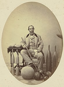 Aaron Molyneaux Hewlett in 1859, posing with exercise equipment.