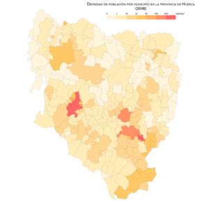 Densidad de población por municipio (2018)