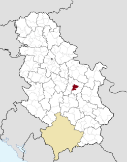 Location of the municipality of Ćuprija within Serbia