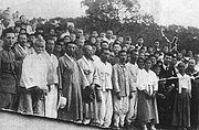 Kim with residents of Pyongyang, 14 October 1945