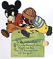 Football-playing Disney-like rat and bulldog are set in motion by the pull-tab on the right, circa 1920