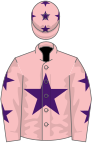 Pink, purple star, purple stars on sleeves and cap