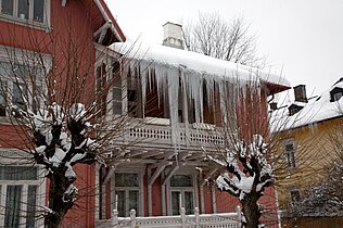 Icicles on a house in Oslo, Norway