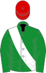 Green, white sash, red cap