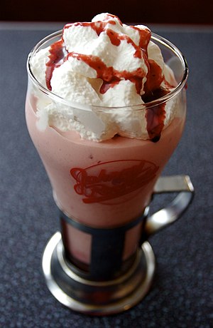 A strawberry milkshake from the Johnny Rockets restaurant