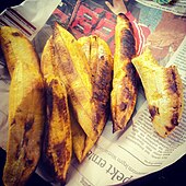 Ghanaian "Kɔkɔ a y'atoto"(nickname: Kofi Broke Man) charcoal-roasted ripe plantain