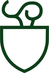 Stylized outline of a shield surmounted by a torch