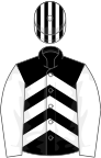 BLACK and WHITE CHEVRONS, white sleeves, striped cap