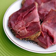 Dutch open sandwich with smoked horse meat