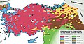 Ethnological map depicting the Ottoman Greeks (blue) in 1910.