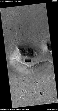 Mesa with layers, as seen by HiRISE under HiWish program. Location is Mare Acidalium quadrangle.