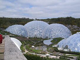 The Eden Project established in 2000 in Cornwall, England includes a modern botanical garden exploring the theme of sustainability