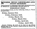 Advertisement for concert by Hugo Leonhard and Julius Eichberg, Wesleyan Hall, 1873