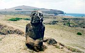 Tukuturi at Rano Raraku is the only kneeling moʻai and one of the few made of red scoria.