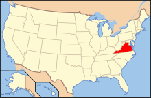 A map of the United States with Virginia highlighted