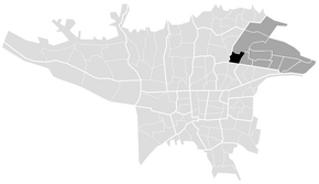 Расположение Мехрана (чёрный цвет) в муниципальном округе № 4 (тёмно-серый цвет) Тегеранского мегаполиса