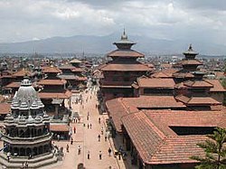 Bird's eye view of the Patan Durbar Square. It has been listed by UNESCO as a World Heritage Site