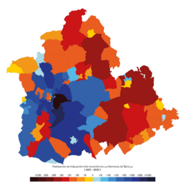 Crecimiento de la población de los municipios de Sevilla entre 2011 y 2021