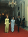 President Richard Nixon, First Lady Pat Nixon and Israeli Prime Minister Golda Meir walk to the State Dining Room prior to a state dinner, 1973