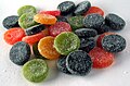 Pantteri is a soft, chewy Finnish sugar candy. The colored ones are fruity, while black are salmiakki (salty liquorice-flavored).