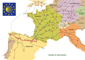 Map of the way of St. James In Europe