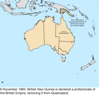 Map of the change to the founding colonies of Australia on 6 November 1884