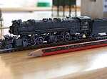 U.S. model of an N scale (1:160) 2-6-6-2 shown with a pencil for size