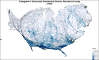 Cartogram of Democratic presidential election results by county