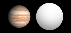 Size comparison of HAT-P-14b (gray) with Jupiter.