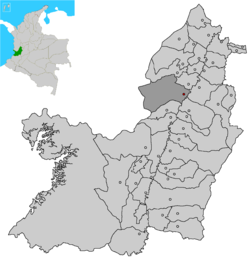 Location of the municipality and town of Bolívar, Valle del Cauca in the Valle del Cauca Department of Colombia.