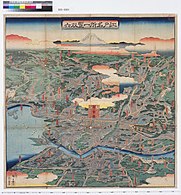 Famous Edo Places. Yamanote (above) Nihonbashi (center) and Shitamachi (below) (circa 1858)