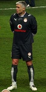 Nikopolidis playing for Olympiacos in 2008