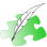 green puzzle piece with black quill