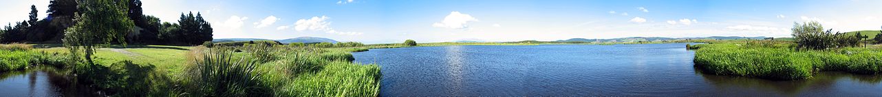 Panoramic of a natural wetland (Sinclair Wetlands, New Zealand)