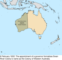 Map of the change to the founding colonies of Australia on 6 February 1832