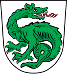 Wingless limbed lindworm in the arms of the small Bavarian town of Wurmannsquick.