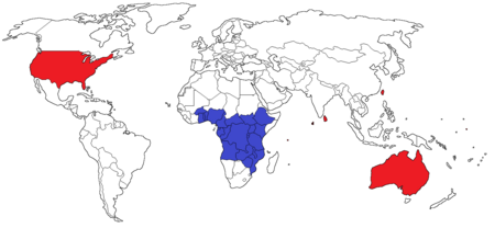 Distribución de Laevicaulis Alte en rojo: introducido y en azul: nativo