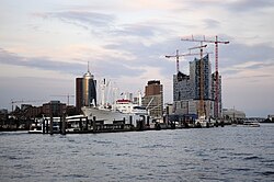 Skyline of HafenCity with Elbe Philharmonic Hall under construction