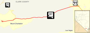 Nevada State Route 157 moves southwest from US 95 to the Spring Mountains near Mount Charleston.