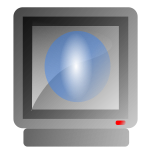 Gray screen, with blue-and-white circle