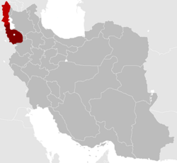 Approximate extent of the Republic of Mahabad. Iran is shown in dark grey.