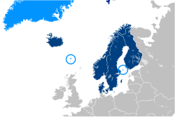 Member states shown in dark blue; and regions of member states shown in light blue.