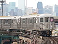 A Queens-bound 7 train pulling into Queensboro Plaza